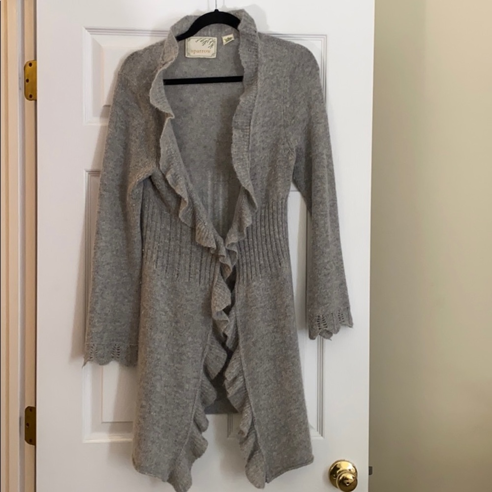 Grey Wool Cardigan with loose ruffled lapel